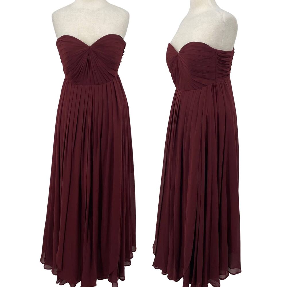 Jenny Yoo Collection Gown Pleated Bodice Strapless Sweetheart Maxi Burgundy 6